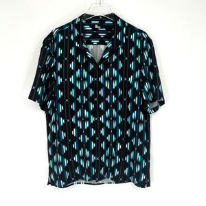 The Kooples Top Mens M Black Blue Geometric Aztec Western Bold Print Retro‎